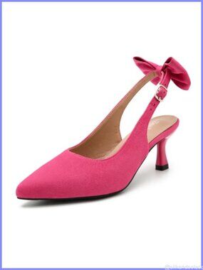 Kitten Heel Pumps with Bow Slingback Ankle Strap Dress Shoes